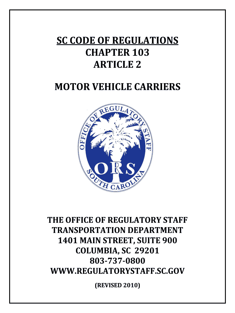 Fillable Online regulatorystaff sc SC CODE OF REGULATIONS