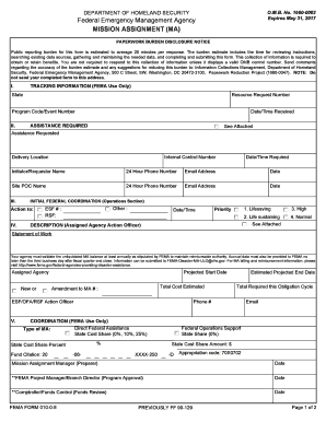 FEMA Mission Assignment Form