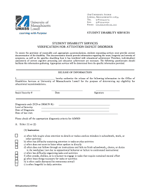 Student Disability Services Verification for Attention Deficit Disorder
