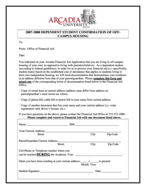 2007-2008 Dependent Student Off-Campus Housing Confirmation