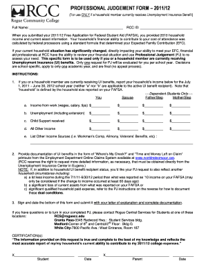 Professional Judgement Form for Unemployment Insurance
