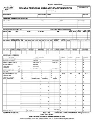 Nevada Personal Auto Application Form