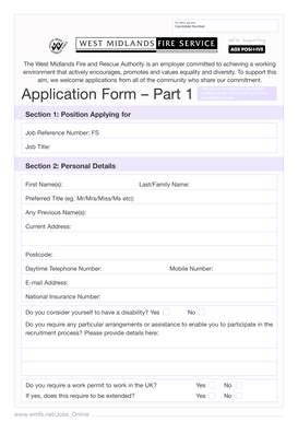 West Midlands Fire and Rescue Authority Application Form