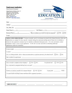 Oklahoma State Department of Education Employment Application