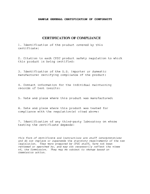 General Certification of Conformity