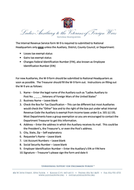 IRS Form W-9 for Veterans of Foreign Wars Auxiliaries