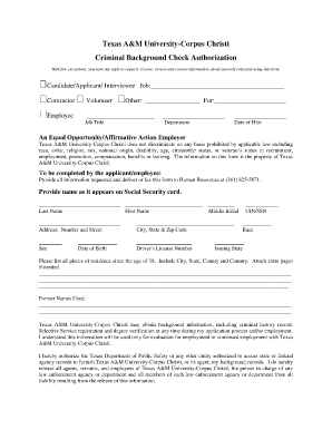 Texas A&M University-Corpus Christi Criminal Background Check Authorization