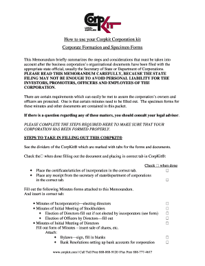 Corporation Formation Specimen Forms
