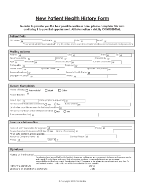 New Patient Health History Form