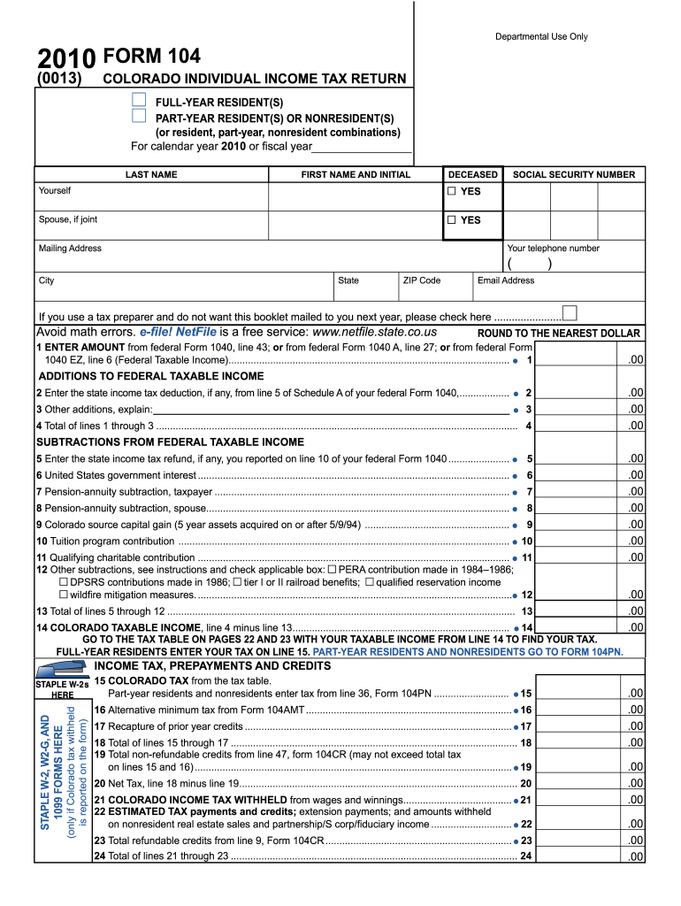 Printable Colorado Income Tax Form 104 - Fill Online, Printable 