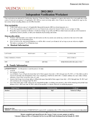 Valencia college parent verification worksheet form