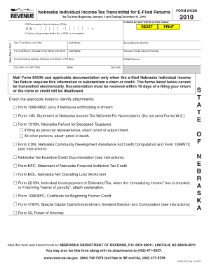 Nebraska Individual Income Tax Transmittal for E-Filed Returns