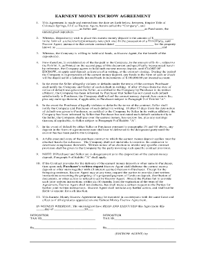 earnest money escrow agreement form