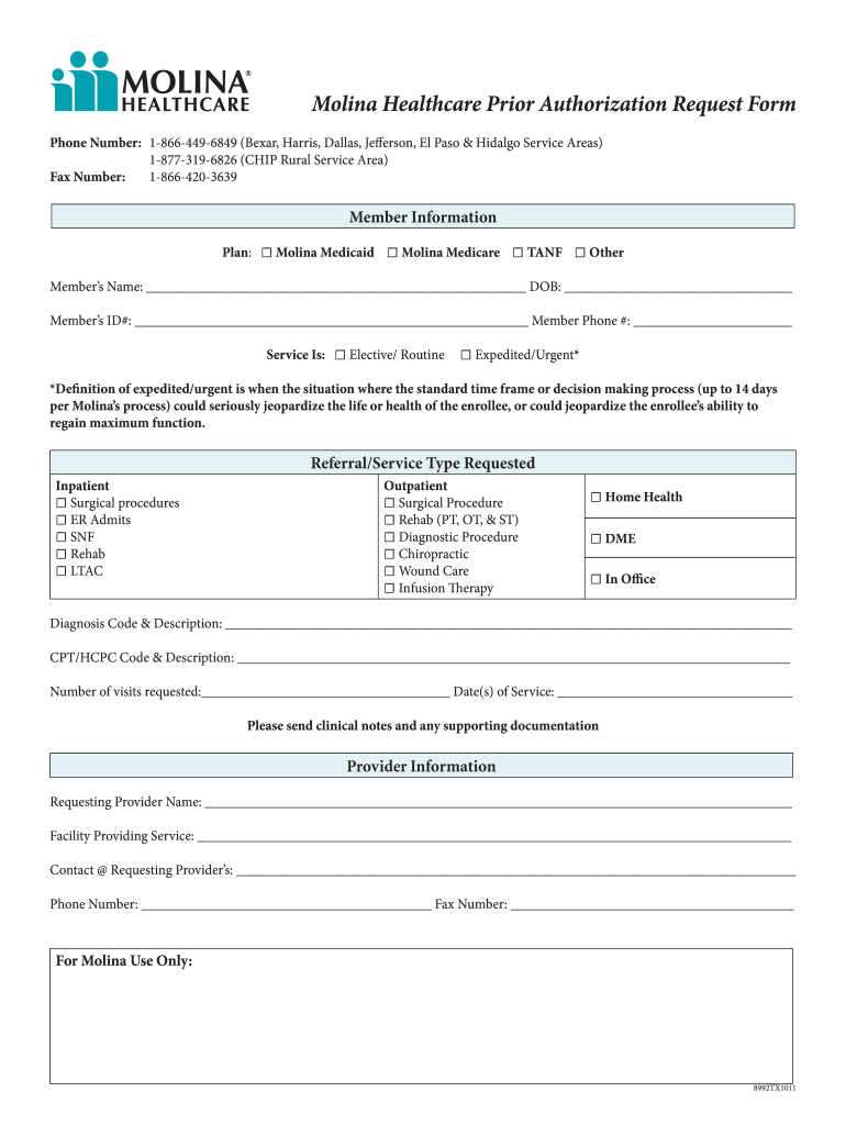 Molina Prior Authorization Request Form - Fill Online, Printable, Fillable, Blank | pdfFiller