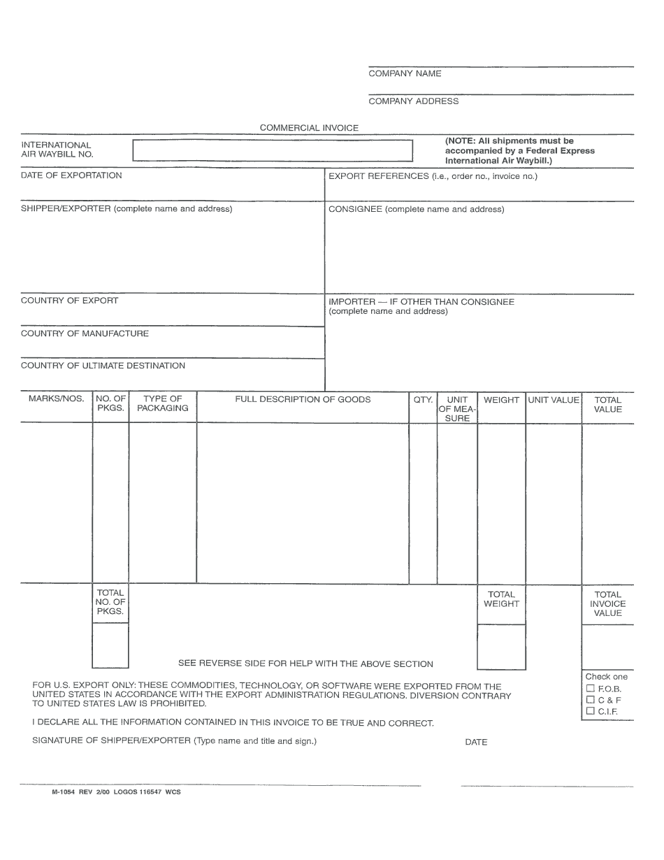 Fedex Commercial Invoice Form