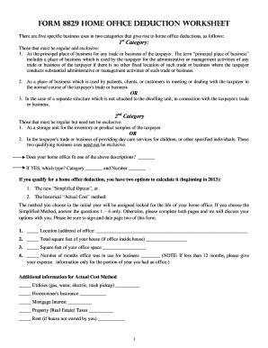 Form 8829 Home Office Deduction Worksheet