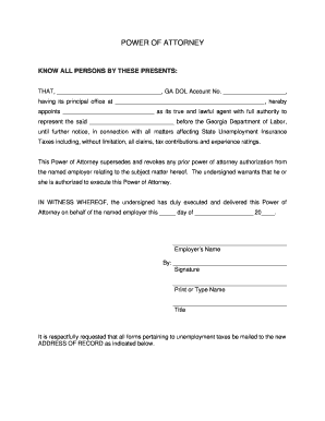 Georgia Power of Attorney for Unemployment Insurance