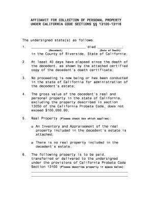Affidavit for Collection of Personal Property
