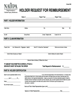 Holder Request for Reimbursement
