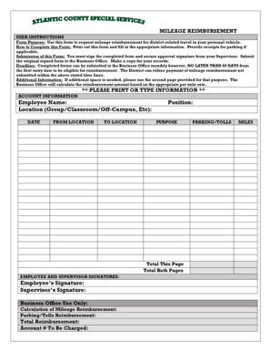 Mileage Reimbursement Form