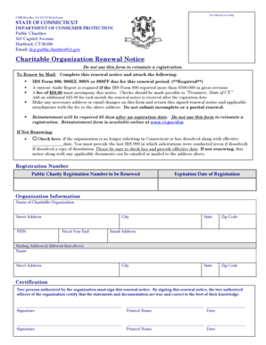 Connecticut Charitable Organization Renewal Notice