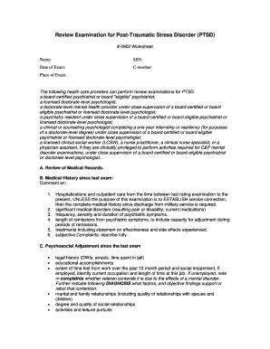 PTSD Review Examination Worksheet