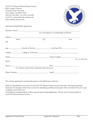 SALUTE Veterans National Honor Society Membership Application