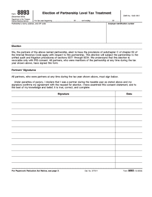 IRS Form 8893 Partnership Level Tax Treatment Election