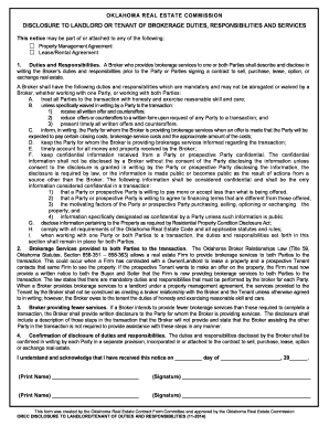 Oklahoma Landlord Tenant Brokerage Duties Disclosure
