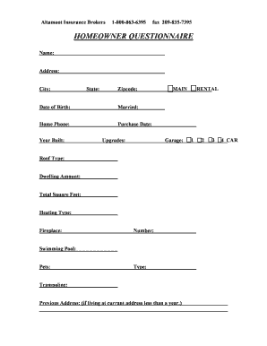 Homeowner and Auto Questionnaire
