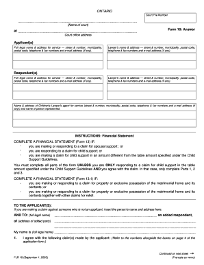 Ontario Form 10: Answer
