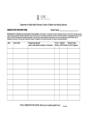 Speech-Language Pathology Observation Record Form