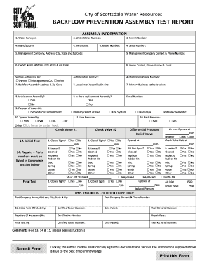 City of Scottsdale Backflow Prevention Assembly Test Report
