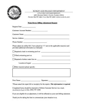 Water/Sewer Billing Adjustment Request