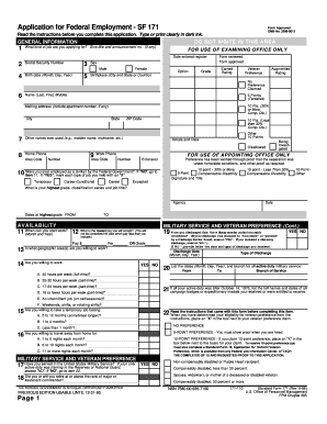 Federal Employment Application Form SF 171