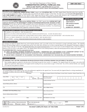 New York DMV Administrative Appeal Form