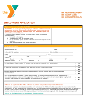 YMCA Employment Application Form