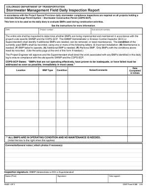 Colorado Stormwater Management Field Daily Inspection Report