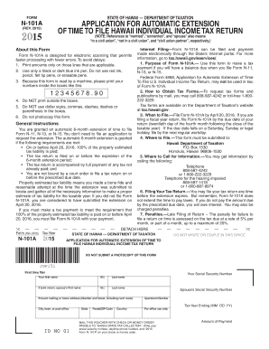 Hawaii N-101A Tax Extension Form