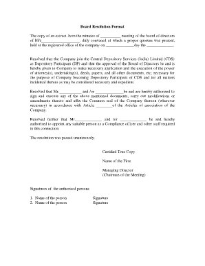 Board Resolution for CDS Depository Participant
