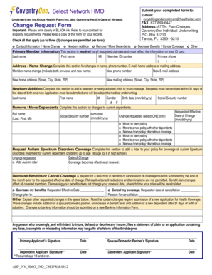 Coventry Health Care of Nevada Change Request Form