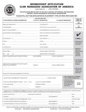 Club Managers Association of America Membership Application