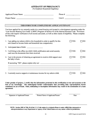 Affidavit of Pregnancy for Low-Income Housing