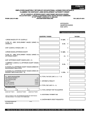 Kentucky Employers Quarterly Return Form W-1