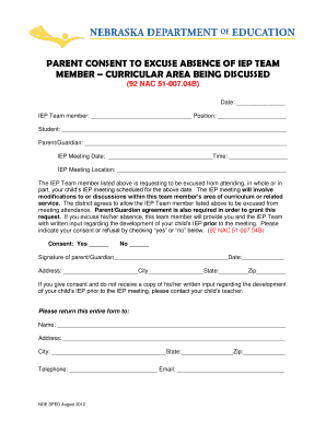 Parent Consent to Excuse IEP Team Member