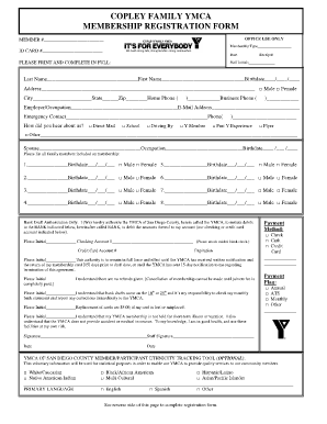 YMCA Membership Registration Form