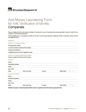 Anti Money Laundering Verification Form