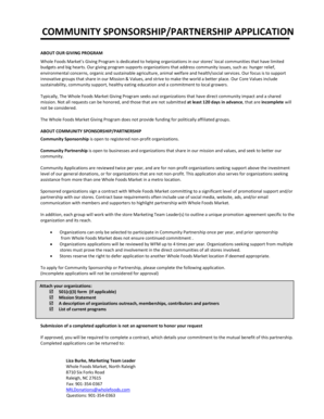 Whole Foods Market Community Sponsorship Partnership Application