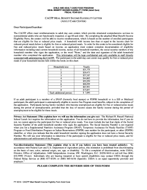 CACFP Meal Benefit Income Eligibility Form