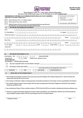 Malaysia Personal Financing Application Form